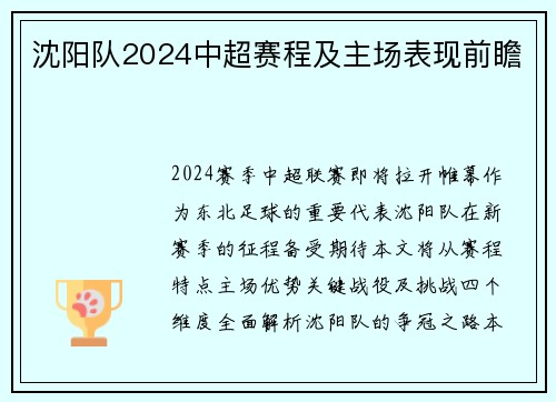 沈阳队2024中超赛程及主场表现前瞻